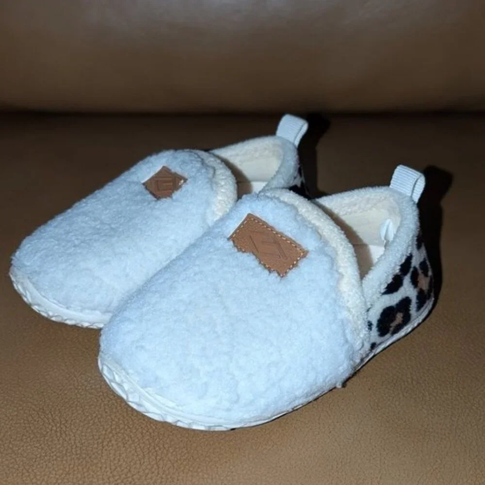 🐲3 FOR $9🦄 Barerun Sherpa Fleece Hard Sole Indoor Outdoor Slip On Leopard Shoe